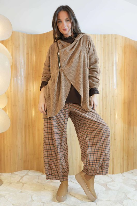 Waffle Zip Hooded Jacket Camel /6=